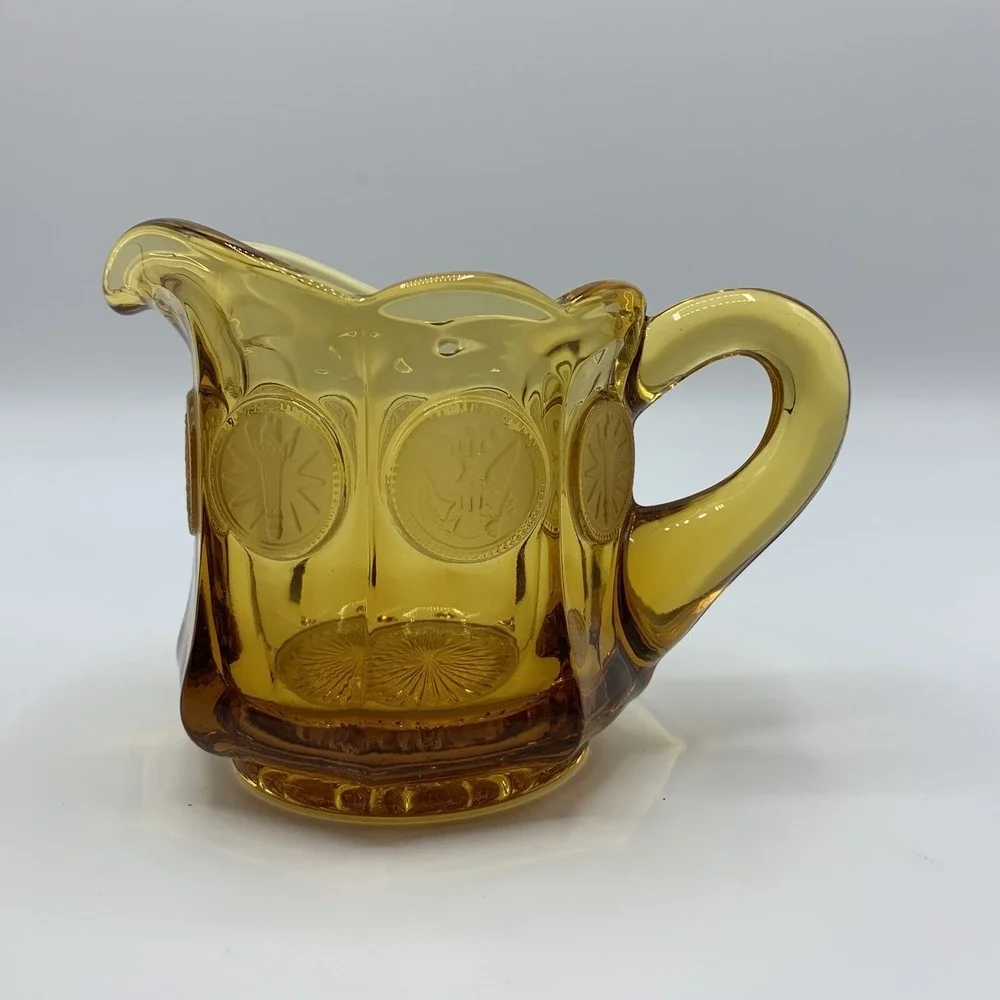Vintage Amber Fostoria Coin Glass Creamer Pitcher Home Table Decor Elegant Glass